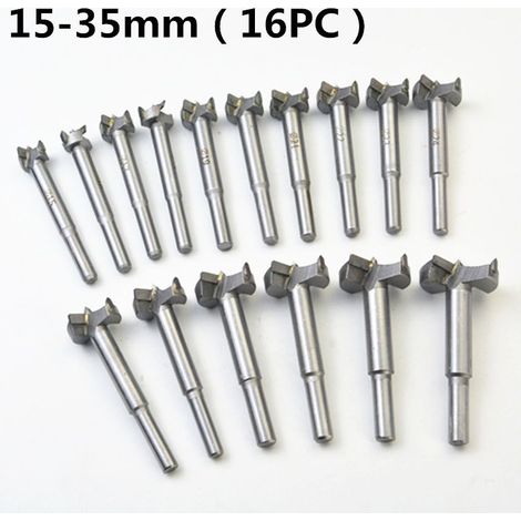 16PCS Fraise Carbure, L'installation de Portes Sphériques, Tiroirs, Mèches à Faonner Foret pour Faire Des Trous Propres à Fond Plat Dans Le Bois (15MM - 35MM) (1/5)
