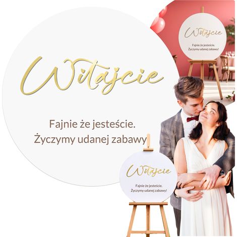 Rundes Willkommensschild für die Hochzeit, 50 cm Durchmesser, goldene Schrift, Dekoration für den Hochzeitssaal (1/5)