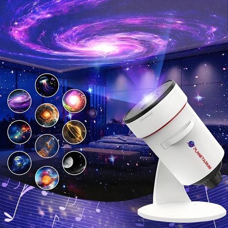 Projecteur Galaxy amélioré avec effets 4K HD, 10 modes nébuleuses réalistes, minuterie automatique et 28 musiques apaisantes, large surface de plafond pour une utilisation optimale. (1/5)