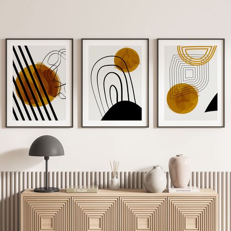 Lot de 3 Affiches / Posters Triptyque - Abstrait géométrique - 3 Affiches - 70x100 cm (Cadres non fournis) - Photo pleine page (1/5)