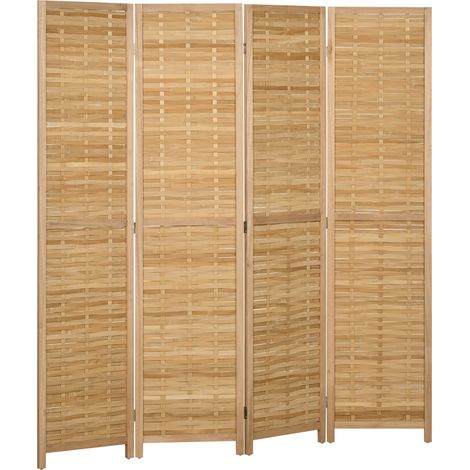 Paravent pliant en bambou 4 panneaux 160 x 170 cm, cloison de séparation pour intérieur (1/5)