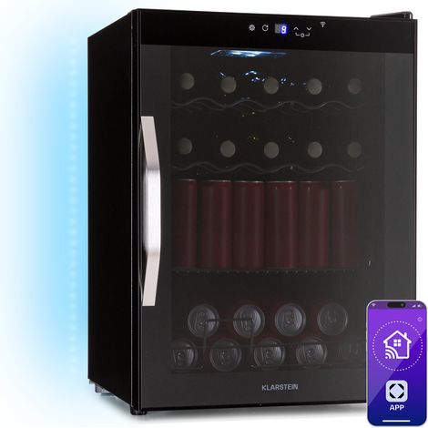 Klarstein Coachella 60 Frigo à Boissons - 60L Réfrigérateur à Boissons, WiFi, LED 7 Couleurs, Porte en Verre, Température 3-18°C, Étagères Métal, Éclairage Intérieur, Noir (1/5)