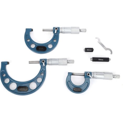 Lot de 3 micromètres en acier à roulement de haute précision pour la mesure du diamètre extérieur (0-75 mm). (1/5)