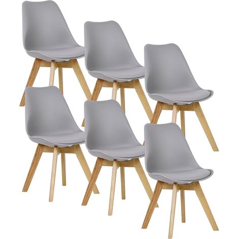 WOLTU 6X Sillas de Comedor Dining Chairs Silla Tower Madera Silla de Escritorio Asiento Acolchado en Cuero Sintético y Polipropileno Silla de Cocina Silla Conferencia Gris (1/5)