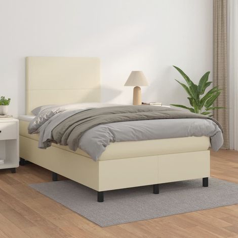vidaXL Sommier à lattes de lit avec matelas Crème 120x200cm Similicuir (1/5)
