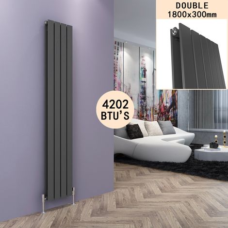 ELEGANT Anthracite Vertical Radiator High Thermal Conductivity Steel Bathroom Radiator Central Heating Rad, 1800 x 300 mm Double Flat Panel (1/5)
