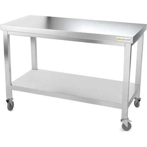 Table de travail en inox 1400 x 700 mm sur roulettes / GOLDINOX (1/4)