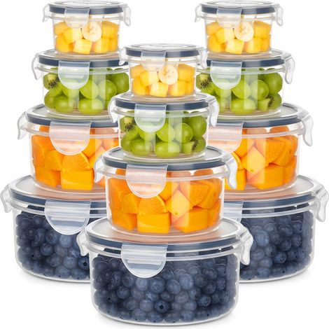 Recipientes para alimentos con tapa y cierre hermético, 12 unidades.