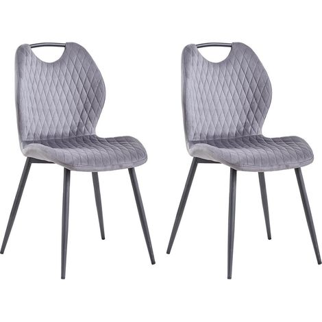 2er-Set Esszimmerstühle, Polsterstühle mit Stoffrückenlehne, Metallbeine, Grau (1/5)