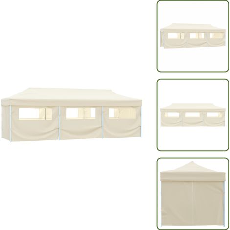 The Living Store Tenda Pieghevole Pop-Up con 8 Pareti Laterali 870x291x315 cm Crema - Tenda da giardino