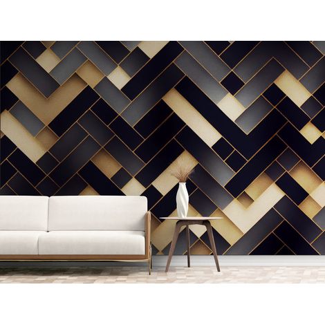 Papier Peint Art & Déco - Motifs Métalliques Noir & Or - 150 x 250 cm (1/2)