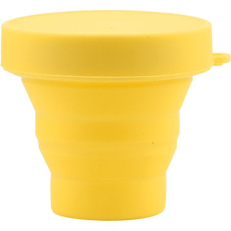 Gobelet pliable en silicone télescopique pour voyage, camping et extérieur, tasse réutilisable compacte, couleur jaune, pliable et légère. (1/5)
