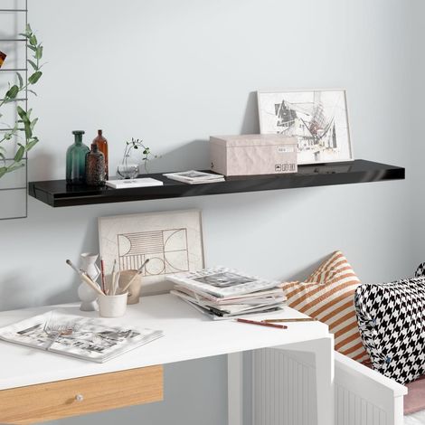 vidaXL Floating Wall Shelf High Gloss Black 120x23,5x3,8 cm MDF