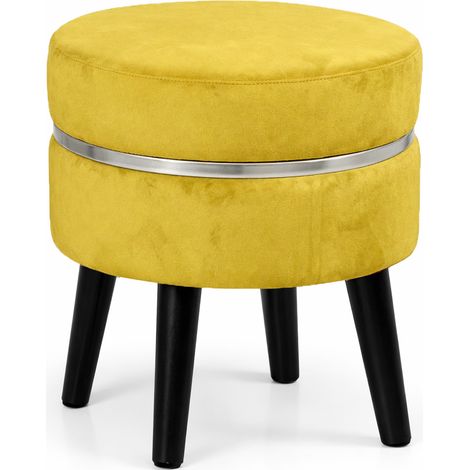 Pouf Sgabello Rotondo Mostarda Design Moderno Poggiapiedi con Rivestimento in Velluto