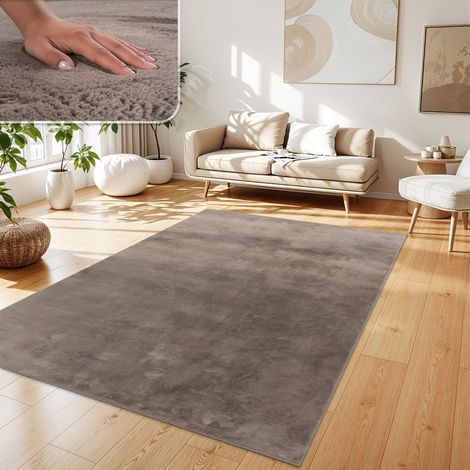 Paco Home Teppich Wohnzimmer Kunstfell Plüsch Hochflor Shaggy Weich Verschied. Farben 120x170 cm, Taupe