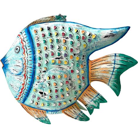 Bunter Kerzenhalter in Fischform aus Zinn – Maritime Dekoration