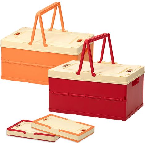 Lot de 2 boîtes pliantes avec couvercle - Grande boîte à jouets pliable - 34,6 x 24,4 x 18,5 cm - Boîte de rangement pliable et stable - Pour bureau, cuisine, salle de bain, chambre d'enfant (1/5)