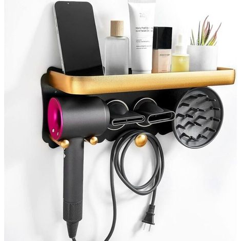 Support de rangement pour sèche-cheveux, support mural en métal pour sèche-cheveux Dyson, support de rangement mural, 45 cm (1/5)