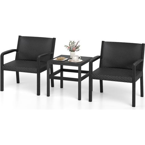 Ensemble de Mobilier de Patio 3 Pièces avec 2 Chaises en Rotin & Table d'Appoint Carrée, Mobilier en Rotin pour Patio, Jardin, Noir (1/5)
