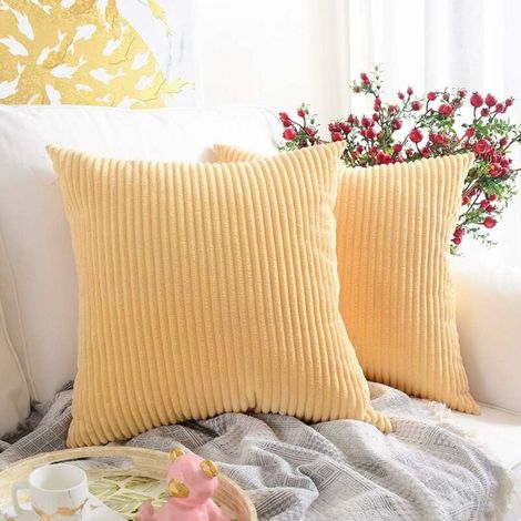 SHINING HOUSE Hellgelb gestreiftes Kissen und Kissenbezug, 2er-Set, dekorativer quadratischer Kissenbezug aus weichem Cord, Kissenbezüge, Heimdekoration für Couch, Couch, Bett, Stuhl 45 (1/5)