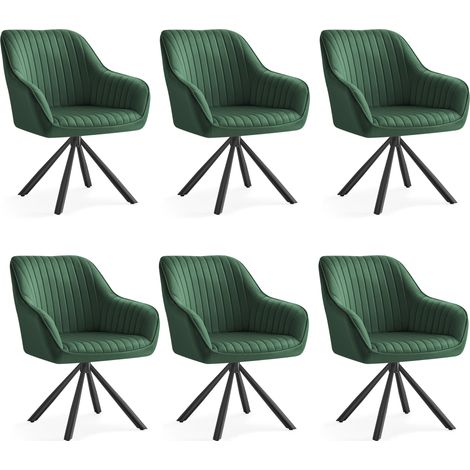 Chaises Salle à Manger, Lot de 6, Fauteuils Pivotants, Velours, Rembourrées avec Accoudoirs, Charge 120 Kg, Pieds Acier, pour Salle à Manger, Cuisine, Vert et Noir d'Encre (1/5)
