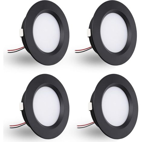 Spot LED Encastrable.Spot led 12V Dimmable.3W spot encastrable extra Plat 14mm. IP44 spot salle de bain Trou 55mm.spots de plafond pour camping-car cuisine.Lot de 4 (Noir Blanc Chaud 3000k) (1/5)