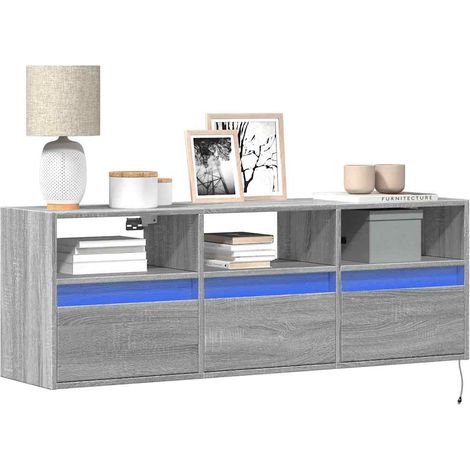 TV-Wandschrank mit LED-Beleuchtung Grau Sonoma 130x31x45 cm