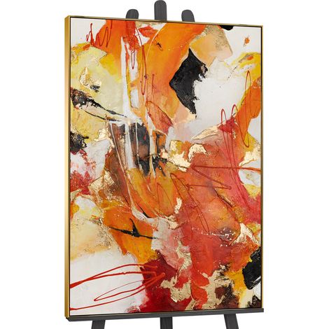 Gemälde Orangene Explosion Rahmen Gold 140x100 cm (1/5)
