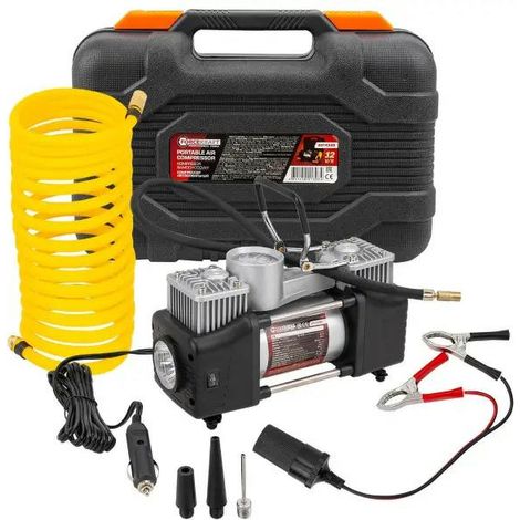 12-V-Doppelkolben-Autokompressor 65 l/min mit Manometer und Koffer