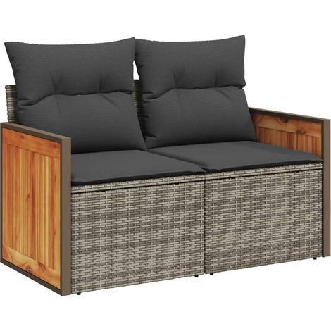 Maison Exclusive - Gartensofa 2-Sitzer mit Kissen Grau Poly Ratta