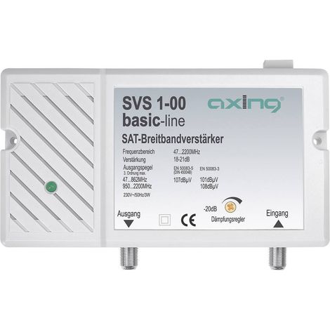 Axing SVS 1-00 Amplificatore per Segnali Satellitari e Antenna, 25 dB, 47-2200 MHz, con alimentatore integrato
