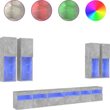 Maison Exclusive - 7-tlg. TV-Wohnwand mit LED-Leuchten Betongrau