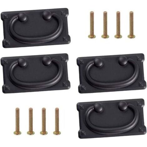 (Schwarz), Set mit 4 antiken Vintage-Schubladengriffen inklusive 8 x 25 mm Schrauben