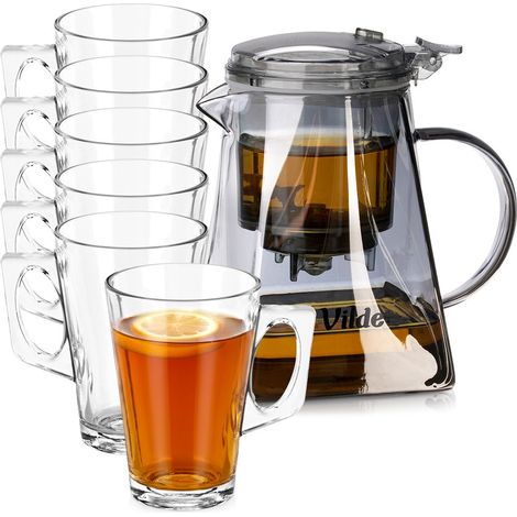 Glaskrug mit Tee-Aufsatz 730 ml + Gläser 255 ml 6 Stück. (1/5)