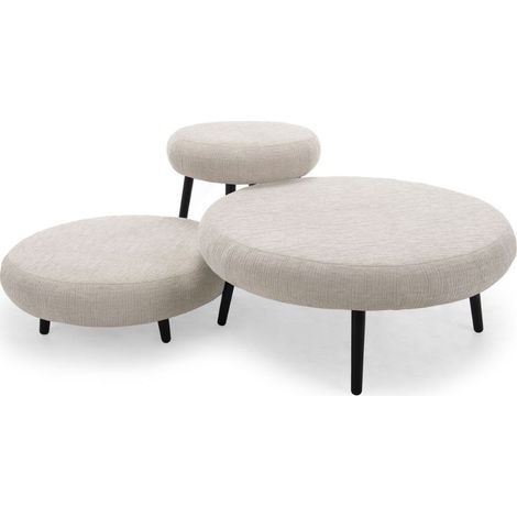 BOBOCHIC - Lot de 3 poufs EDEN tissu texturé Beige (1/5)