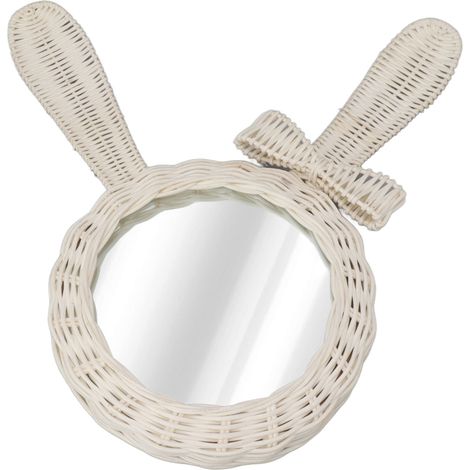 Miroir décoratif en forme de lapin blanc, style rétro, en rotin haute densité, pour la salle de bain et la chambre. (1/5)
