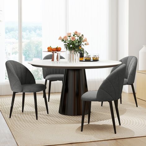 Set di 4 sedie da pranzo/cucina effetto velluto, gambe in acciaio, senza braccioli, colore grigio. (1/5)