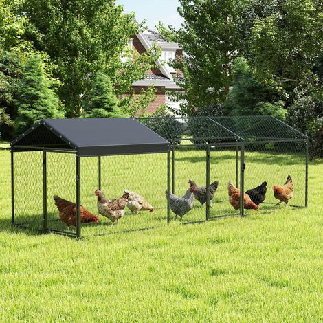 Poulailler Extérieur pour Poules, 3x1x1m, Acier Galvanisé avec Toit Semi-Imperméable Anti-UV et Verrou de Sécurité (1/5)