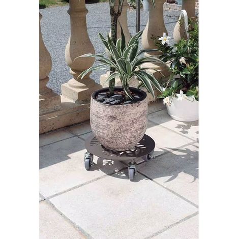 NORTENE Support à roulettes décoratif brun Ø 30 cm - hauteur 8,5 cm - pour pot de fleurs (1/2)
