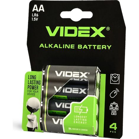 Juego de 4 pilas alcalinas potentes Videx AA LR6 de 1,5 V y 2600 mAh