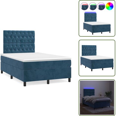 The Living Store Sommier à lattes de lit avec matelas LED bleu foncé 120x190 cm - Sommier tapissier (1/5)