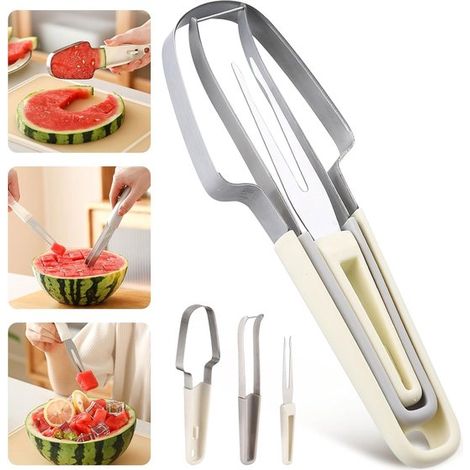 Cortador de sandía 3 en 1, Cortador de sandía de acero inoxidable, Cortador de fruta Creative Kitchen, Tenedor de fruta portátil (1/5)