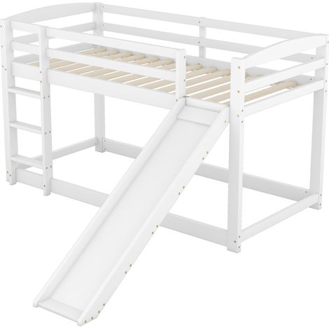 CAIziLit superposé 90x200 cm avec toboggan, bois massif, blanc (1/5)