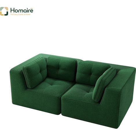 Canapé modulable en velours côtelé vert avec accoudoirs 208 x 104 x 69 cm HOMAIRE (1/5)