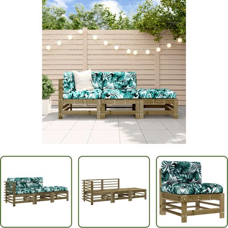 Holzsofa -  3-tlg. Garten-Lounge-Set mit Kissen Kiefernholz Imprägniert (1/5)