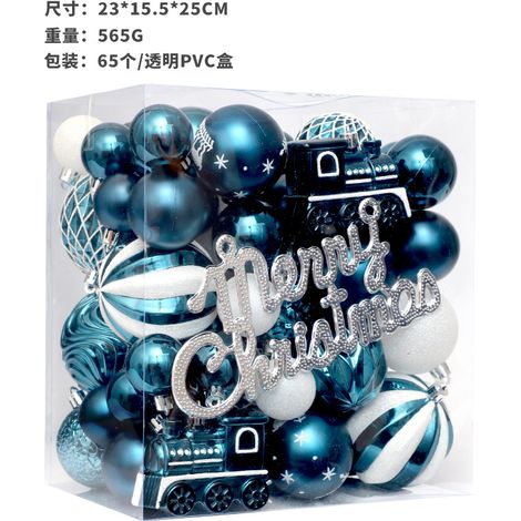 Ensemble de décorations de Noël comprenant 65 boules de Noël, ornements et décorations pour sapin peints en bleu nuit. (1/5)