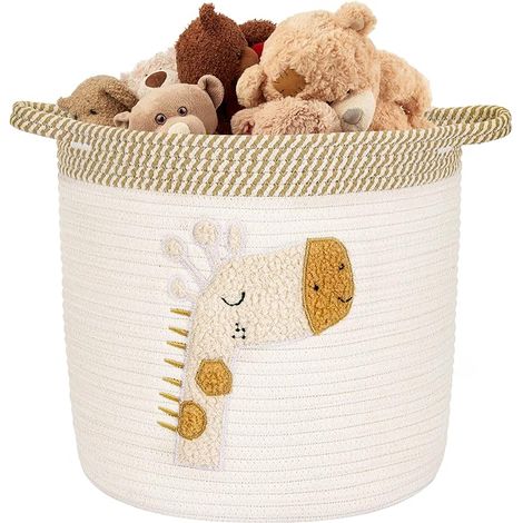 Panier Rangement Jouets, Coton Panier Corbeille Linge Poignées Couverture, Panier Corde Coton, Beige 30x30cm (1/5)