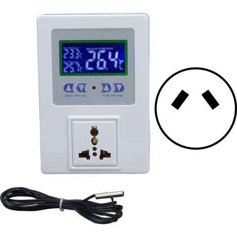 Régulateur de température numérique LED pré-câblé avec sonde thermostatique pour prise AU, AC 110-240V (1/5)