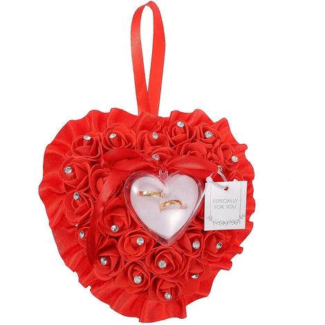 Boîte à bijoux en forme de cœur et de rose, idéale pour ranger vos bagues lors d'un mariage.-18x19x3cm-Red (1/3)