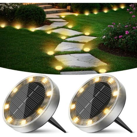 Lot de 2 lampes solaires de sol à lumière chaude – Étanches IP68, éclairage extérieur pour jardin, allées et escaliers, sans fil (1/5)